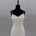 simple Sleeveless Spaghetti strap open back wholesale bridal mermaid gown crepe wedding dress